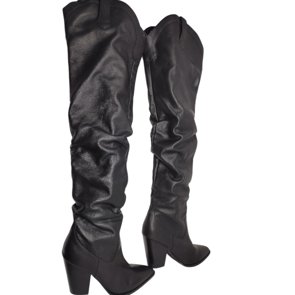 Steve Madden Landy Black Over The Knee Slouchy Pull On Western Boots Size 9 - Picture 2 of 11